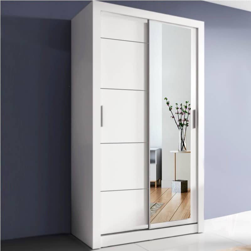 EXON 120cm White Mirror Sliding Wardrobe