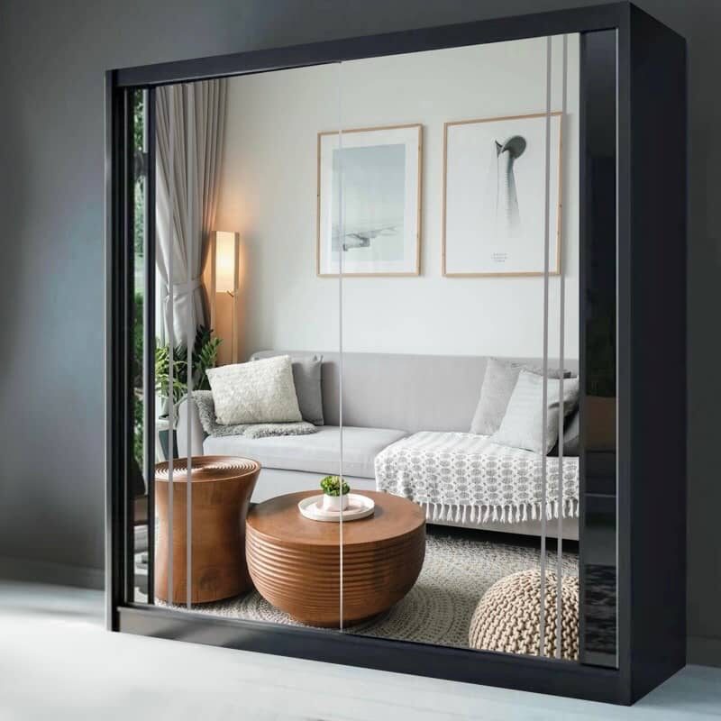 FIONA 203cm Black Mirror Sliding Wardrobe