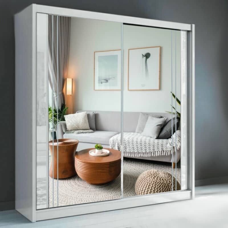 FIONA 203cm White Mirror Sliding Wardrobe