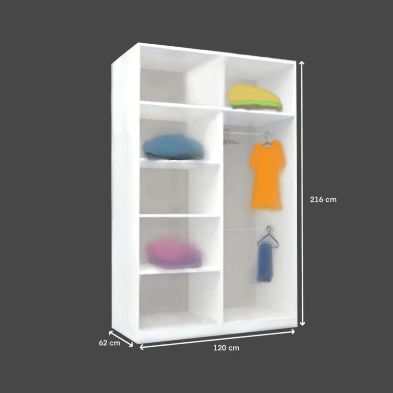 FIONA 120cm WHITE Mirror Sliding Wardrobe - Image 2