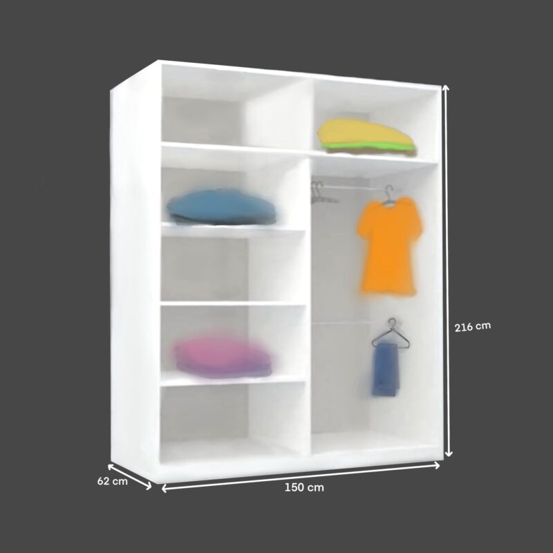 Astra 150cm White Mirror Sliding Wardrobe - Image 2