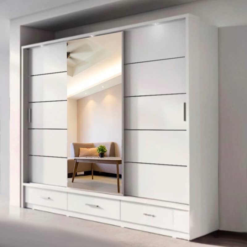 NEXUS 255cm Gloss White Mirror Wardrobe