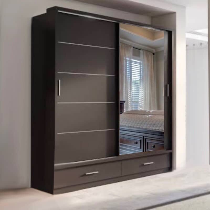 NEXUS 205cm Black Gloss Mirror Sliding Wardrobe