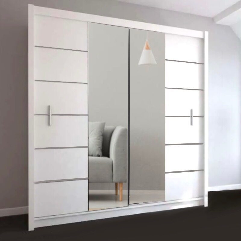 OMEGA 203cm White Mirror Sliding Wardrobe