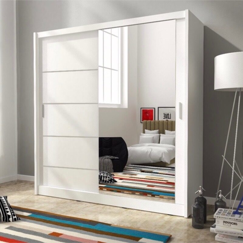 EXON 180cm WHITE Mirror Sliding Wardobe