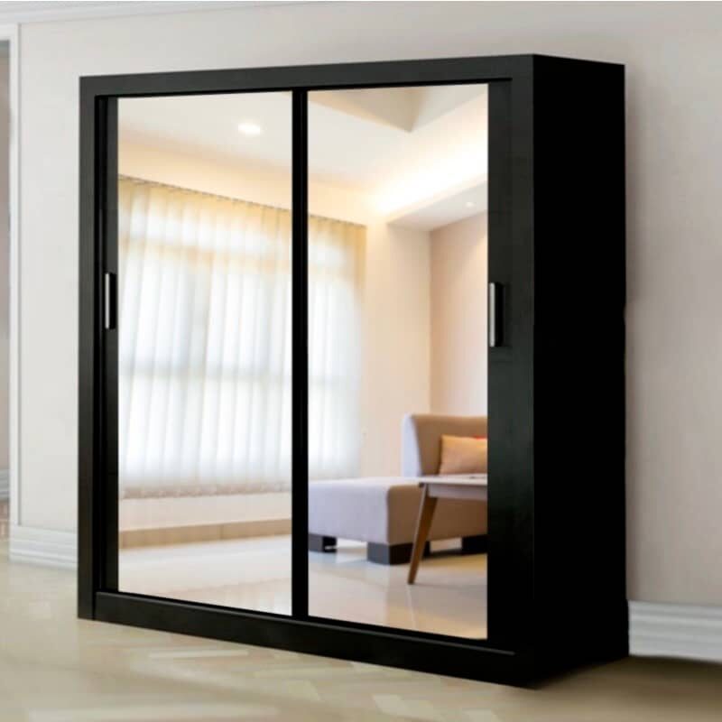 ASTRA 203cm Black Mirror Sliding Wardrobe