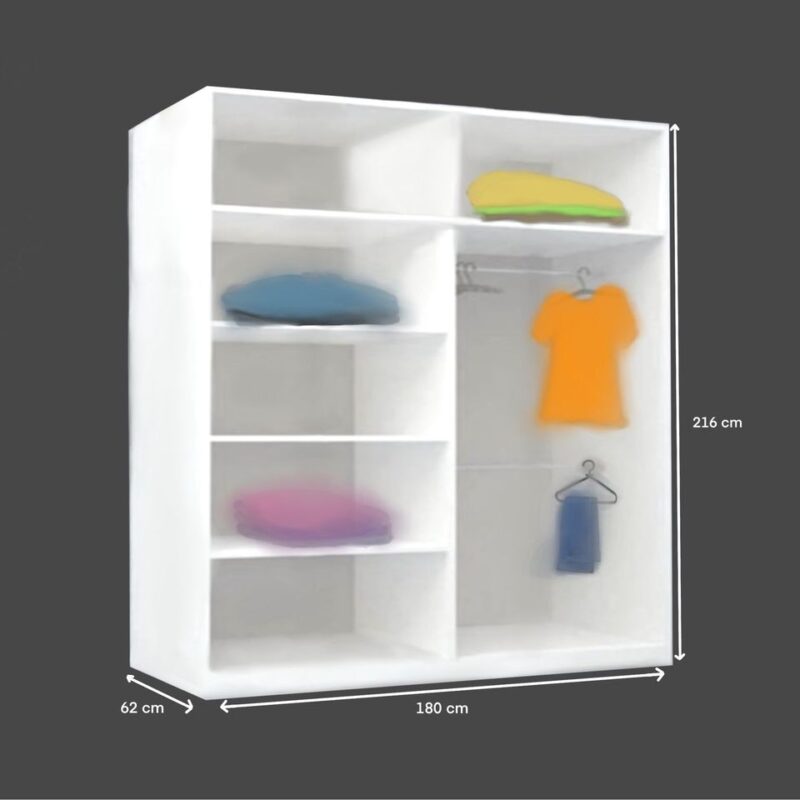 EXON 180cm WHITE Mirror Sliding Wardobe - Image 3