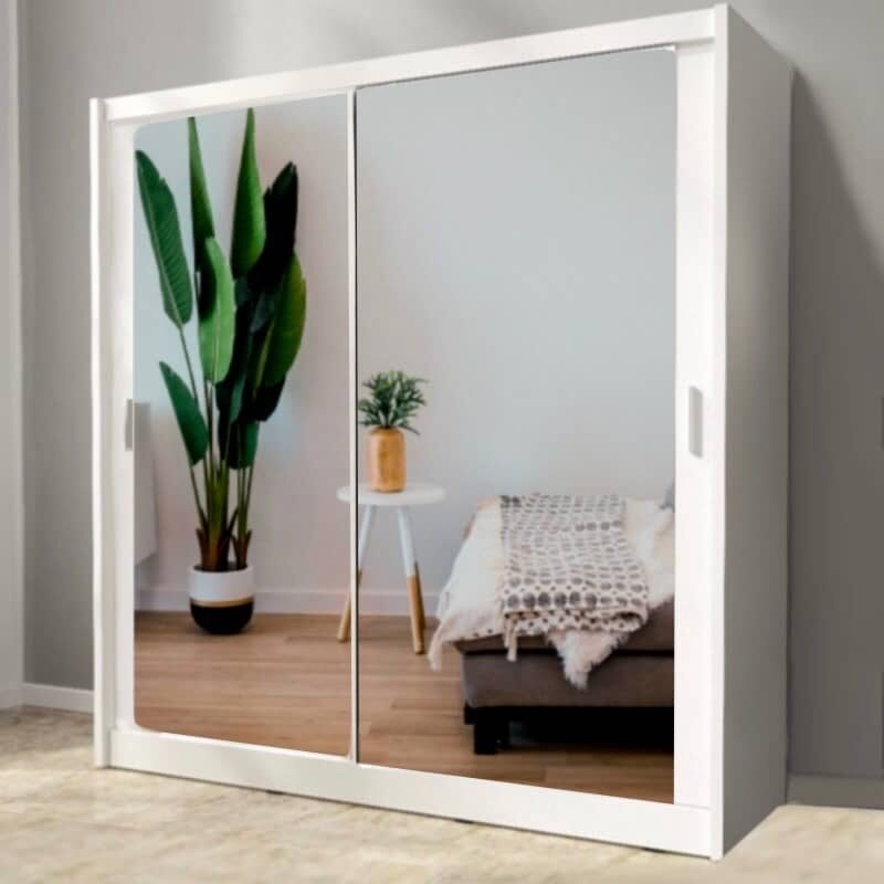 Astra 203cm White Mirror Sliding Wardrobe