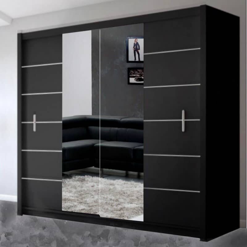Omega 203cm Black Mirror Sliding Wardrobe