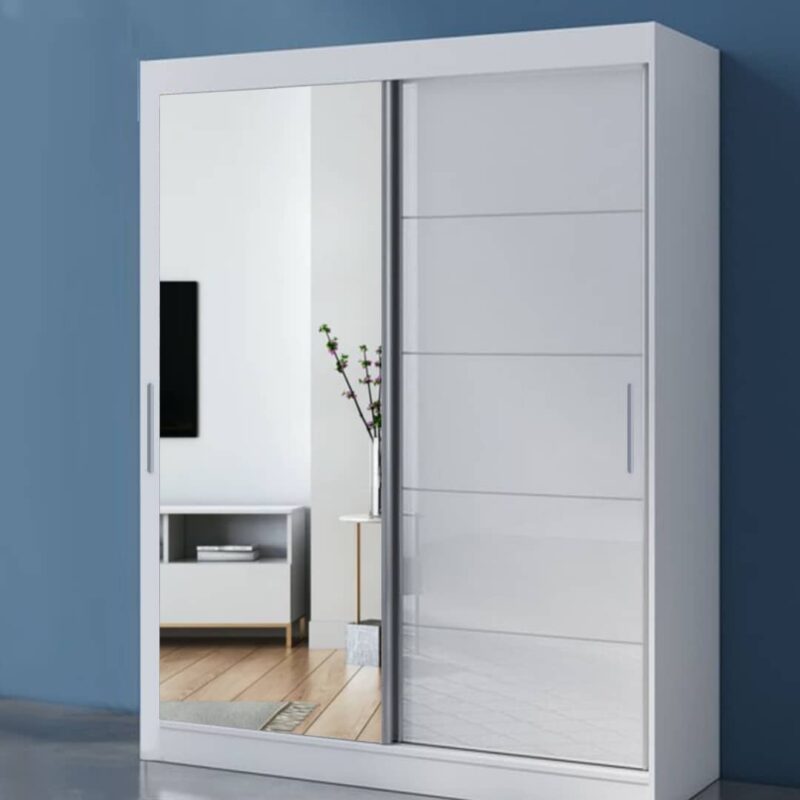 EXON 150cm White Sliding Mirror Wardrobe