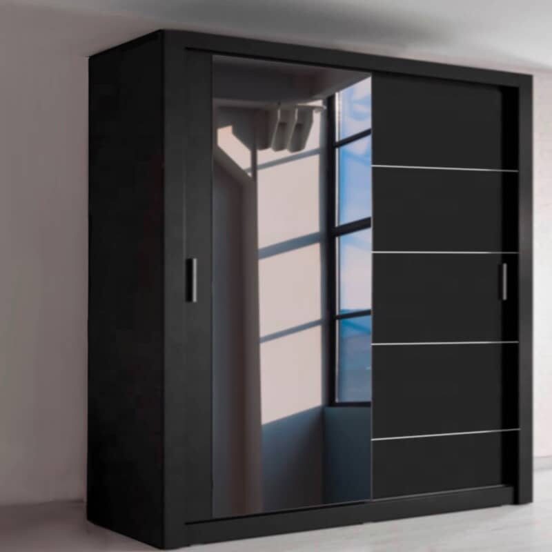 EXON 203 cm Black Mirror Sliding Wardrobe