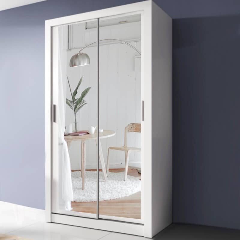 ASTRA 120cm White Sliding Mirror Wardrobe