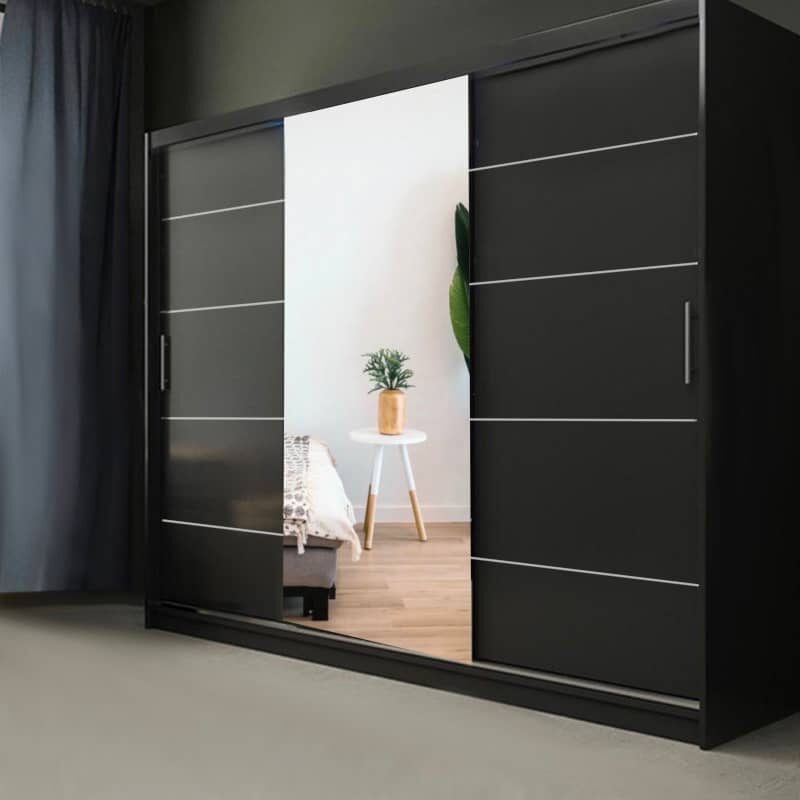 EXON 250cm Black Sliding Mirror Wardrobe
