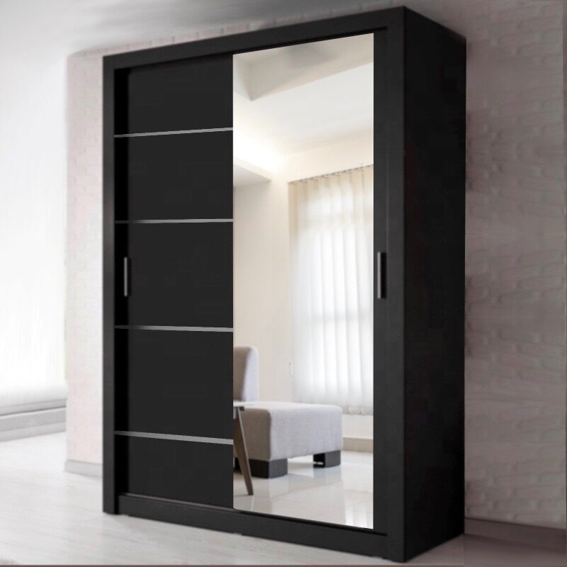EXON 150cm Black Mirror Sliding Wardrobe