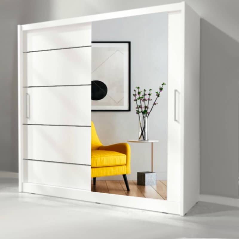 EXON 203 cm WHITE Mirror Sliding Wardrobe