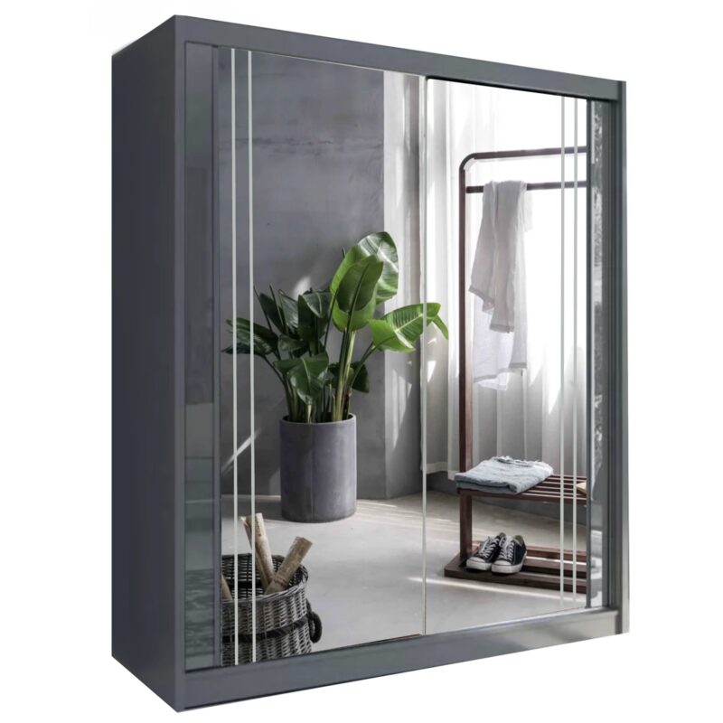 FIONA 180cm GREY Mirror Sliding Wardrobe