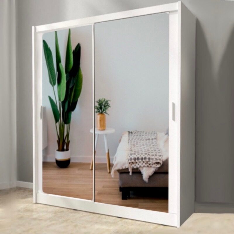 ASTRA 180cm White Mirror Sliding Wardrobe