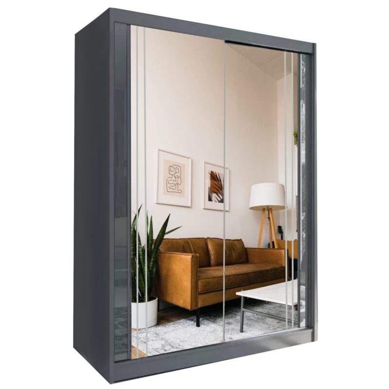 FIONA 150cm GREY Mirror Sliding Wardrobe